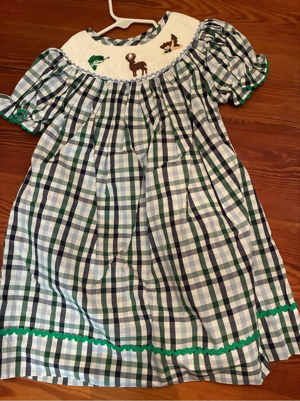 Green and Navy Plaid Smocked Kids Pajama Dress